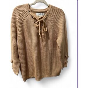 Military Hippie Lace Up Knit Sweater OS Tan